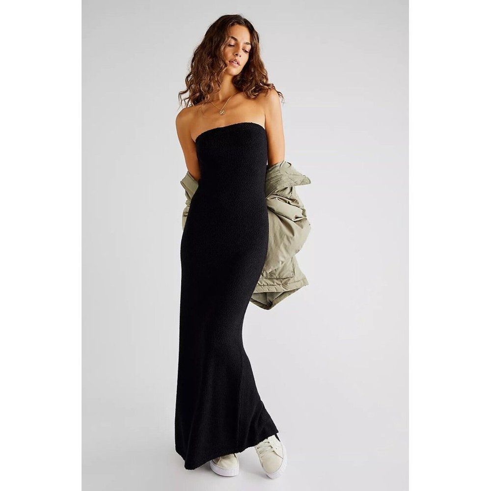 NEW FREE PEOPLE RIO SWEATER MAXI DRESS BLACK - Picture 1 of 5